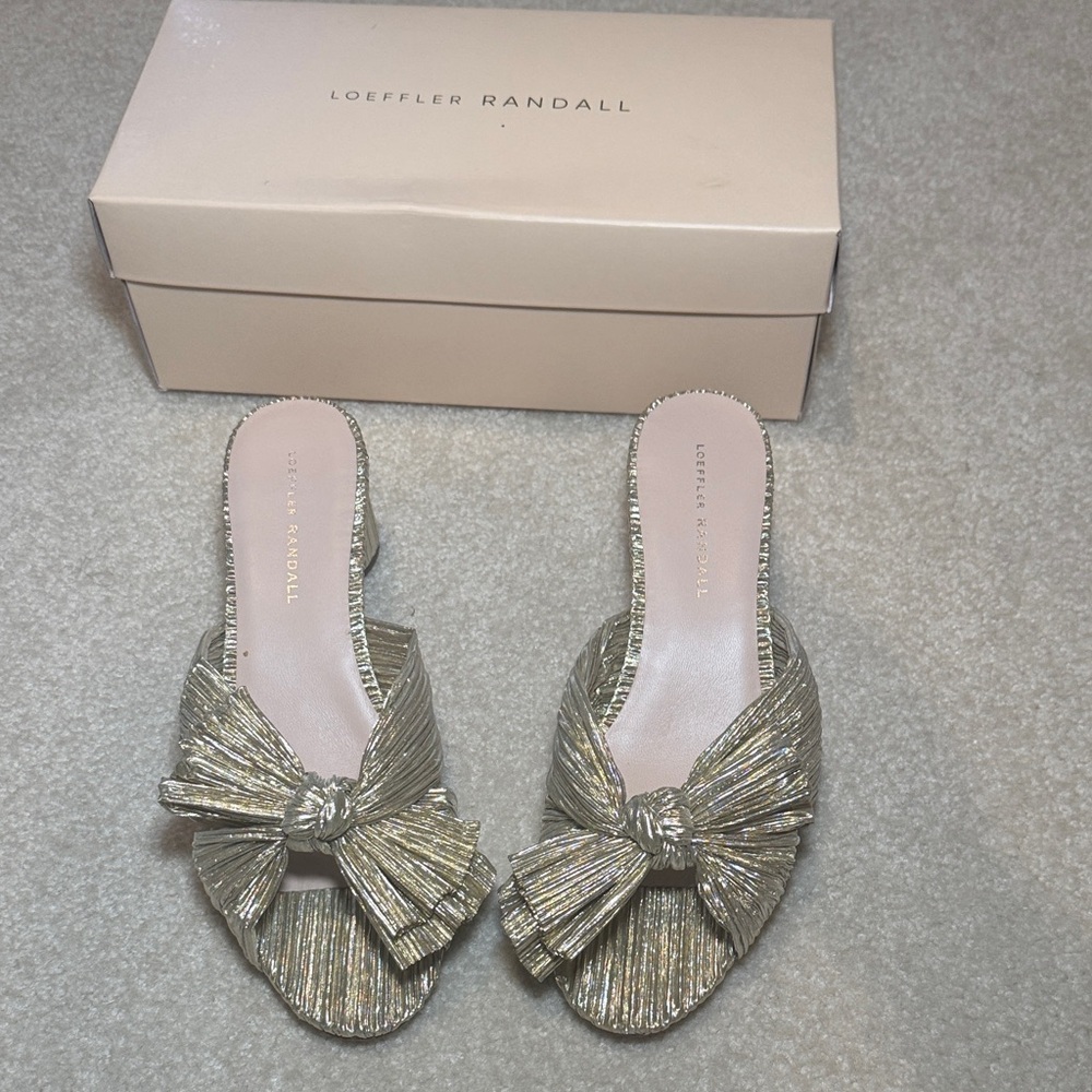 Loeffler Randall Metallic Gold Bow Mules